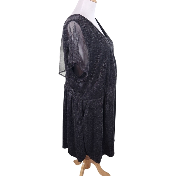 Torrid Black Glitter Lurex Flutter Sleeve Romper, sz 3X - Picture 3 of 9